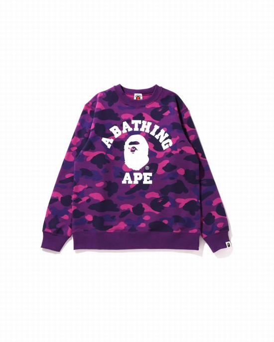 Sudaderas Bape Color Camo College Crewneck JR Niños Moradas | KRCSX-9482