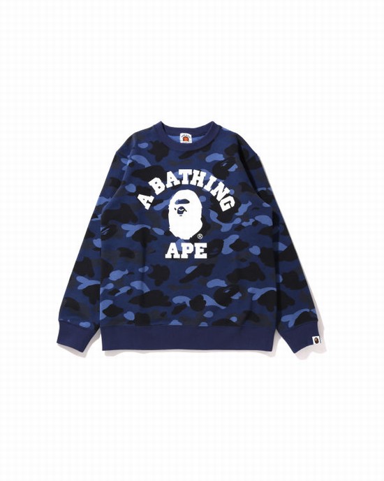 Sudaderas Bape Color Camo College Crewneck JR Niños Azul Marino Azules | QGLRH-6957