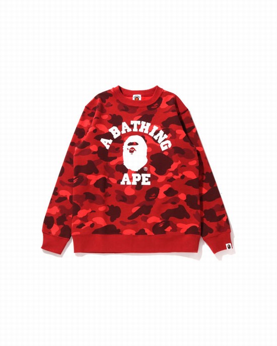 Sudaderas Bape Color Camo College Crewneck JR Niños Rojas Claro | QSHVN-5013