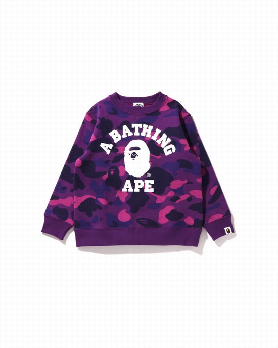 Sudaderas Bape Color Camo College Crewneck Niños Moradas | UFZNP-4173