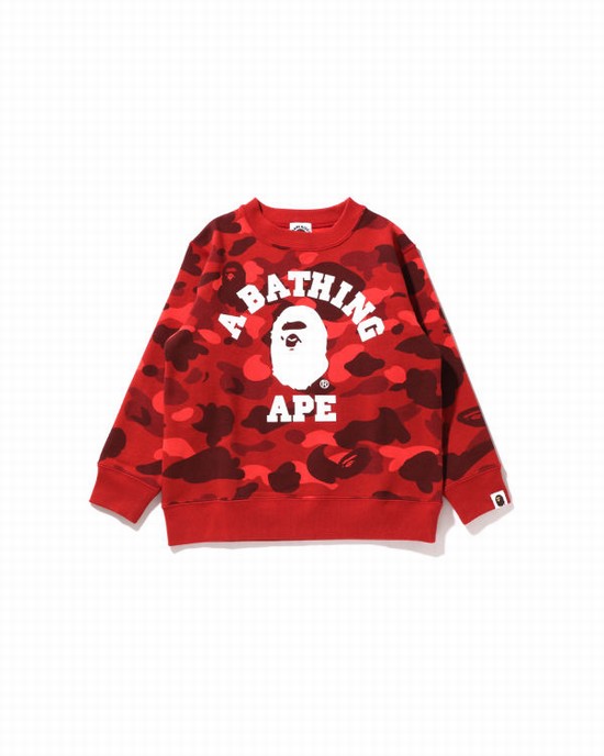 Sudaderas Bape Color Camo College Crewneck Niños Rojas Claro | WNPGL-8539