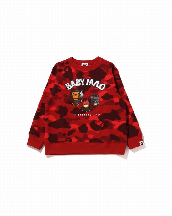 Sudaderas Bape Color Camo Milo Camp Crewneck Niños Rojas Claro | DXGRP-5198