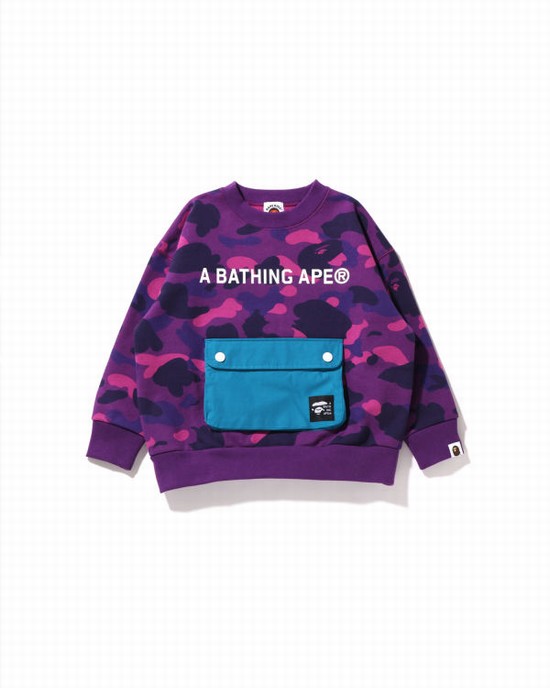 Sudaderas Bape Color Camo Pocket Loose Fit Crewneck JR Niños Moradas | GRLNS-9205