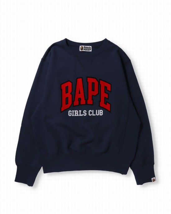 Sudaderas Bape Girls Club Anchos Crew neck Mujer Azul Marino Azules | PHIFN-2817