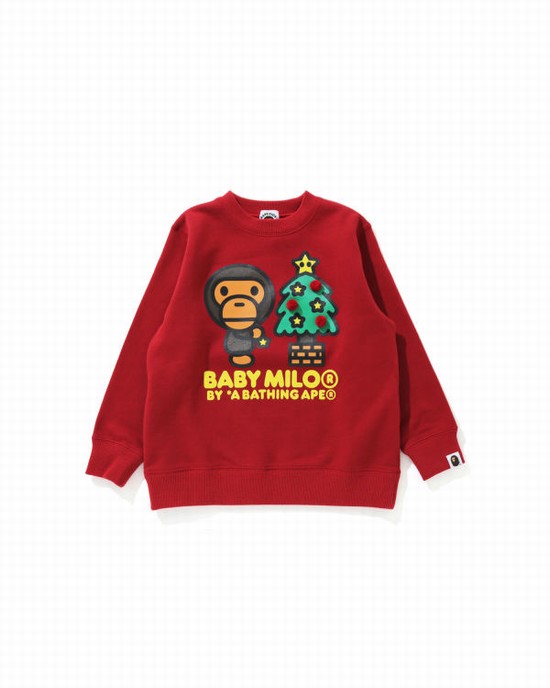 Sudaderas Bape Milo Christmas Tree Crewneck Niños Rojas Claro | XKHBS-9608