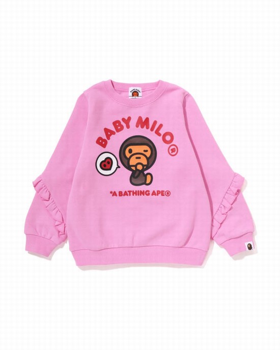 Sudaderas Bape Milo Heart Frill Crewneck Niños Rosas | QHCIG-6514