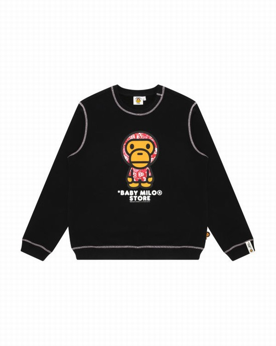 Sudaderas Bape Milo crew neck Mujer Negras | TXZKH-7985