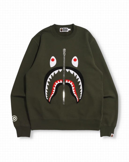 Sudaderas Bape Patched Shark Crewneck Hombre Verde | DKCTI-0823