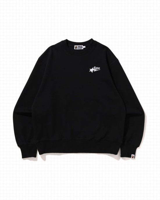 Sudaderas Bape STA Logo Relaxed Fit Crewneck Hombre Negras | JPZKT-0438