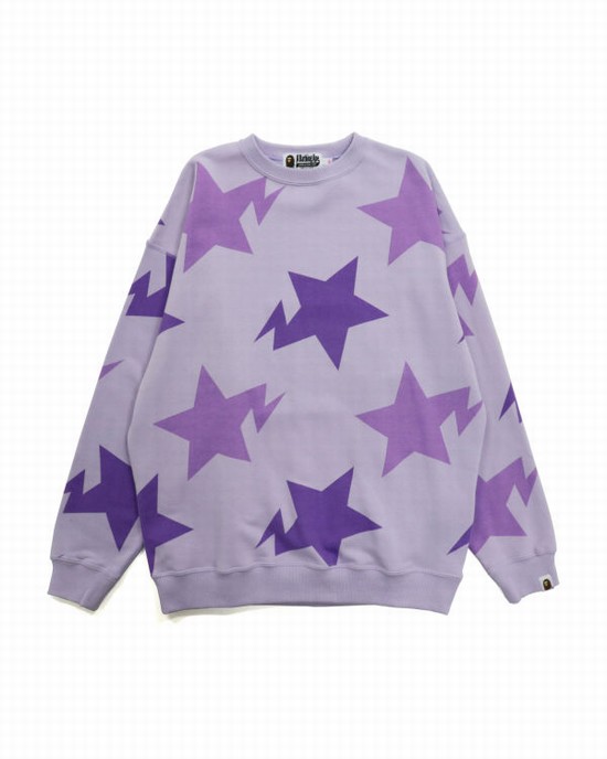 Sudaderas Bape STA Pattern Oversized Crewneck Mujer Moradas | KRCGH-9562