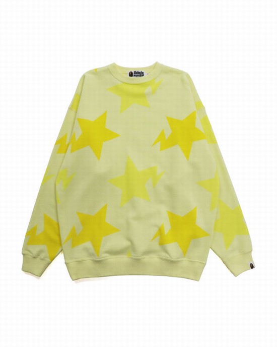 Sudaderas Bape STA Pattern Oversized Crewneck Mujer Amarillo | WZAHJ-8956