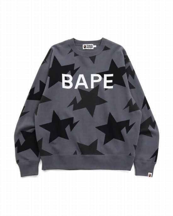 Sudaderas Bape STA Pattern Relaxed Fit Crewneck Hombre Negras | AKQCB-5264