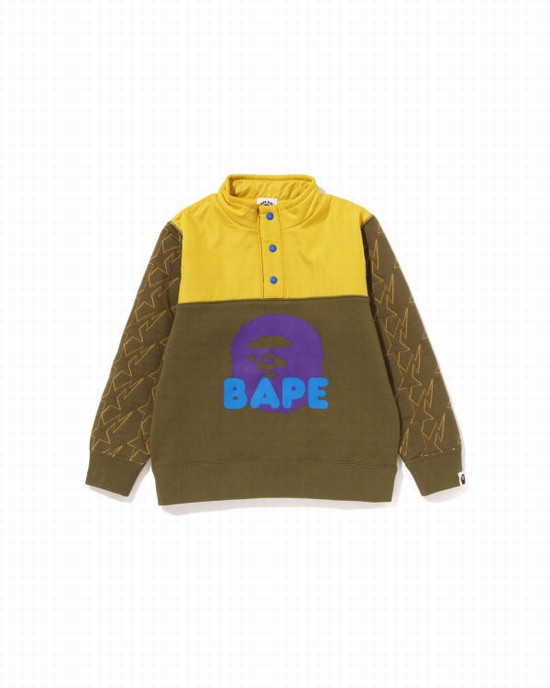 Sudaderas Bape STA Quilting Ape Head Half Snap Niños Kaki Oscuro | KNFMX-5230