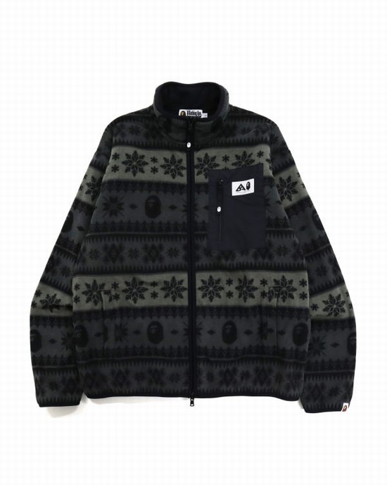 Sudaderas Bape Snow Pattern Relaxed Fit Zip Fleece Hombre Negras | EHSMD-8416