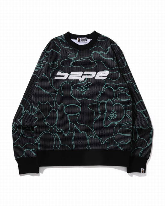 Sudaderas Bape Text Code Camo Crewneck Hombre Negras | TULAZ-6847