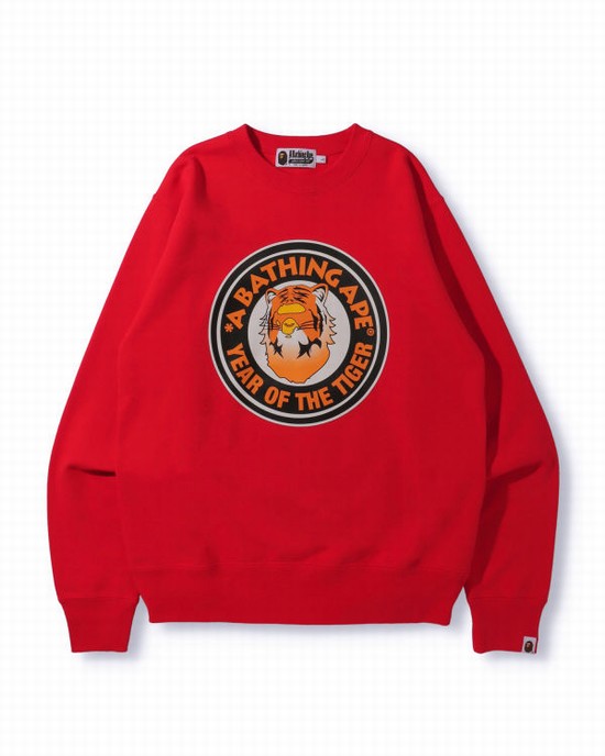 Sudaderas Bape Year Of The Tiger Crewneck Hombre Rojas Claro | GCRQZ-7036