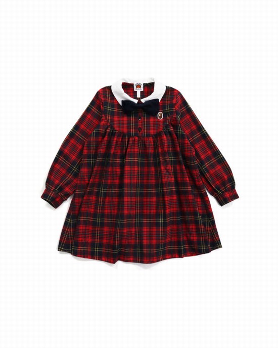 Vestido Bape Check Ribbon Onepiece Niños Rojas Claro | OLIQA-8347