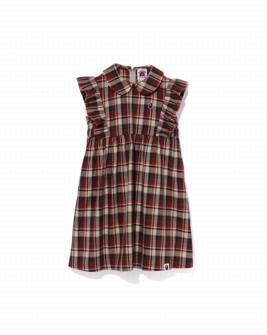 Vestido Bape Mini Check Round Collar Onepiece Niños Rojas Claro | JABIF-4087