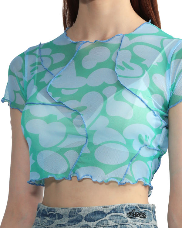 Blusas Bape Pattern mesh crop Mujer Azules | ZBJAD-5629