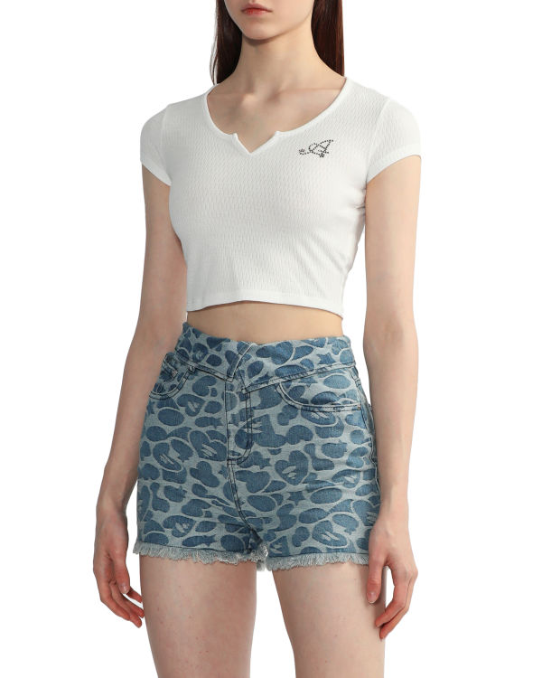 Blusas Bape V-neck crop Mujer Blancas | ZUBTC-2346