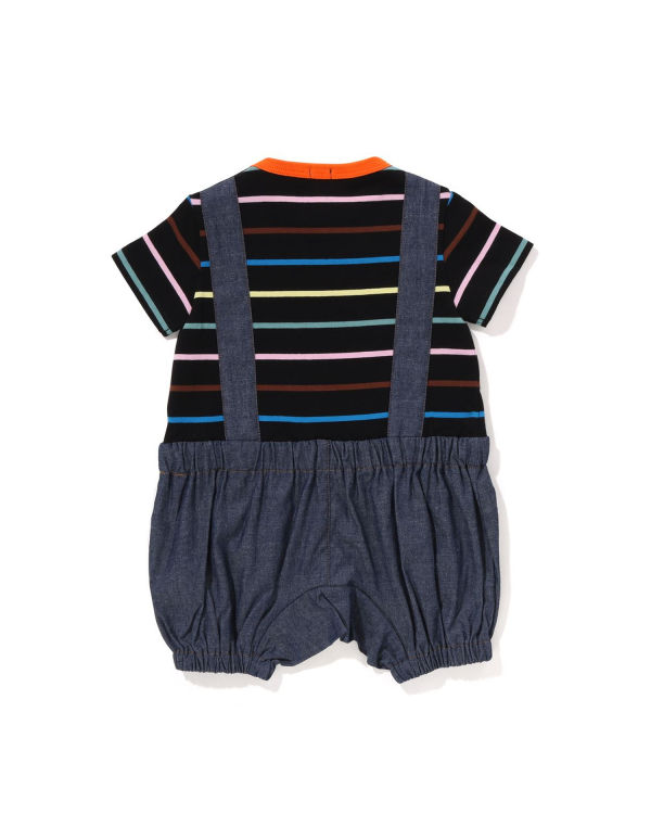 Bodysuit Bape Hoop Milo Suspenders Layered Rompers Niños Negras | IGHEY-3728