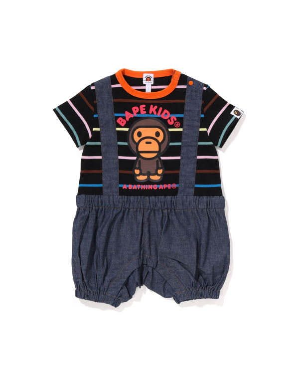 Bodysuit Bape Hoop Milo Suspenders Layered Rompers Niños Negras | IGHEY-3728