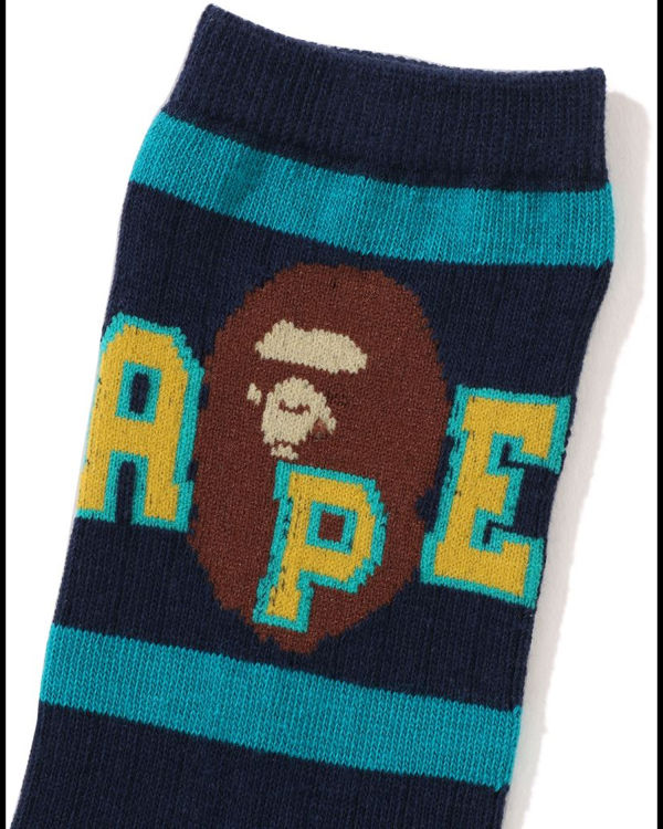 Calcetines Bape Ape Head Line Rib Niños Azul Marino Azules | URQIV-9083