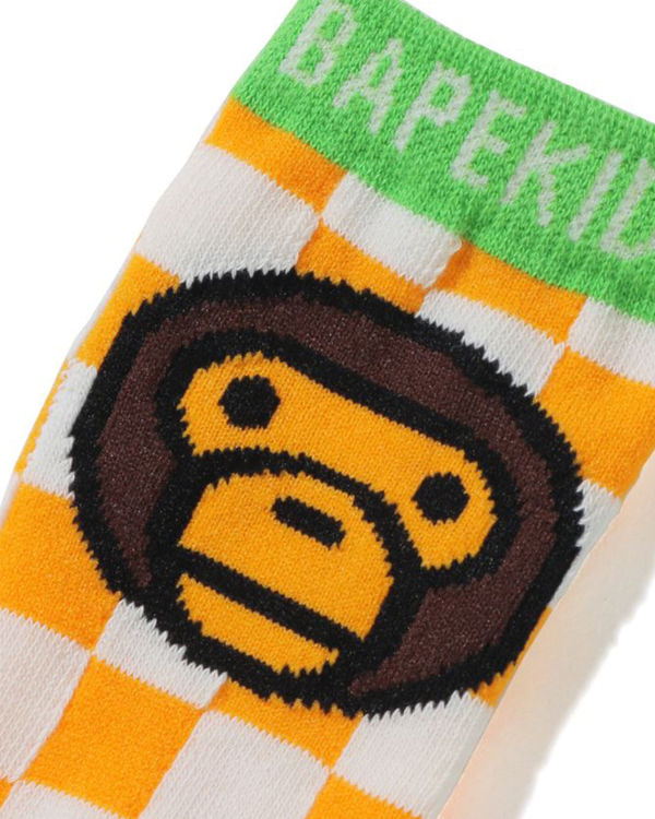 Calcetines Bape Milo Checkered Flag Niños Naranjas | AKXYI-1548