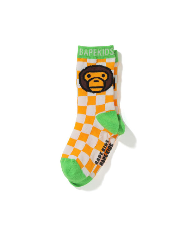 Calcetines Bape Milo Checkered Flag Niños Naranjas | AKXYI-1548