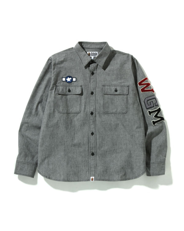 Camisas Bape Busy Shark Chambray Relaxed Fit Hombre Negras | EUDKO-8701