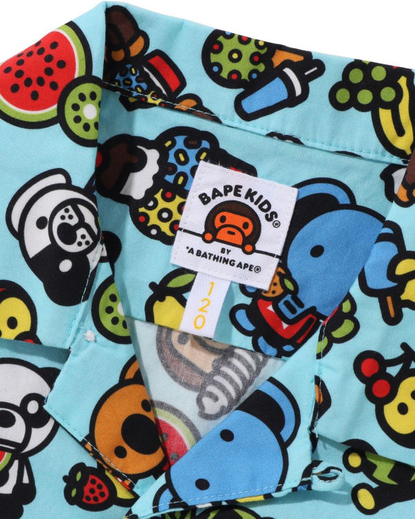 Camisas Bape Milo Mixed Fruit Open Collar S/S Niños Azules Claro | COQTD-4687