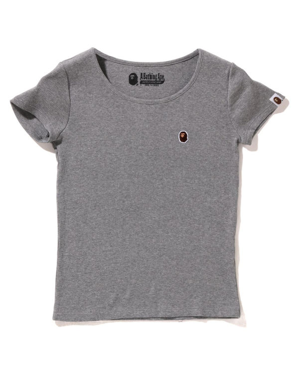 Camiseta Bape Ape Head One Point Rib Mujer Gris | HGMOF-5790