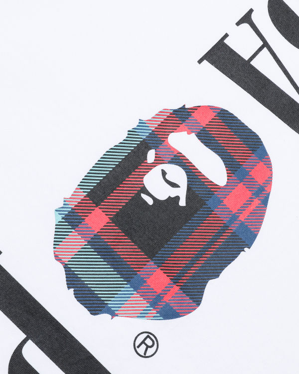 Camiseta Bape Check Head long sleeve Hombre Blancas | LKJOZ-0679