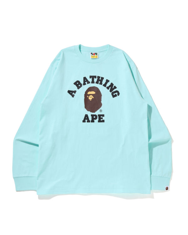 Camiseta Bape College L/S Hombre Azules Claro | GCUYR-4215