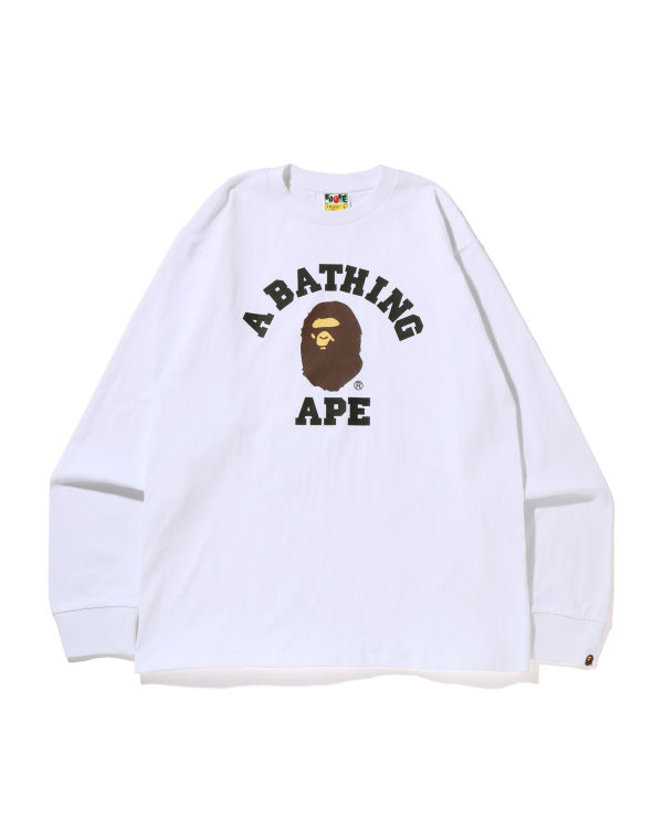 Camiseta Bape College L/S Hombre Blancas | ALDEY-4583