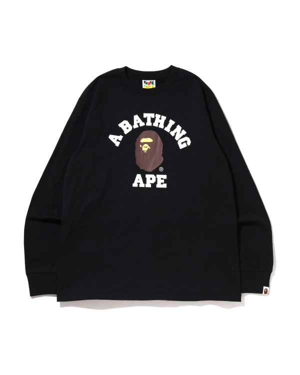 Camiseta Bape College L/S Hombre Negras | JKDON-5970