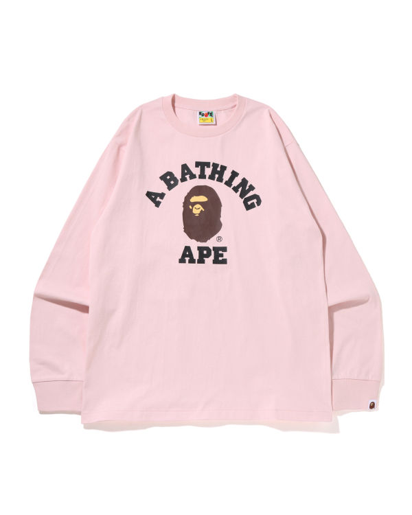 Camiseta Bape College L/S Hombre Rosas | VDJNY-6508