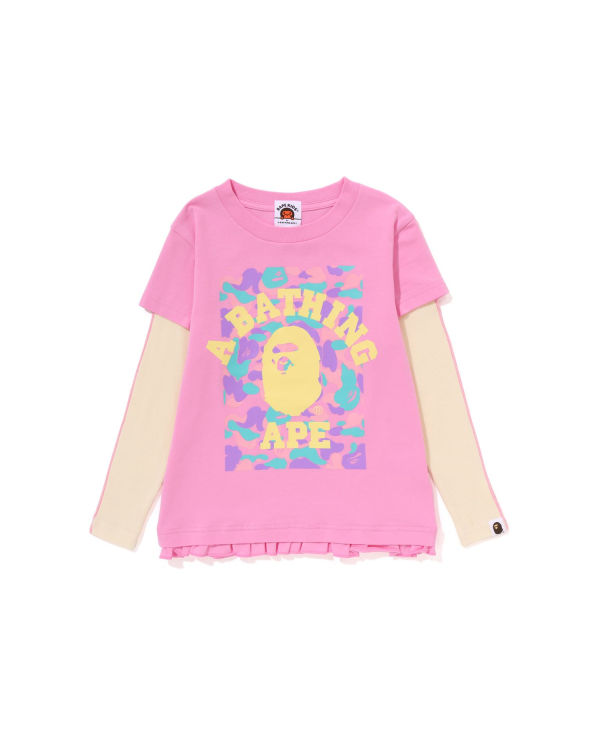 Camiseta Bape College Layered Frill L/S Niños Rosas | SIHNM-4092