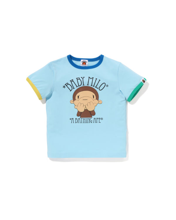 Camiseta Bape Drawn Milo Shy Ringer Niños Azules Claro | GVCSL-6587