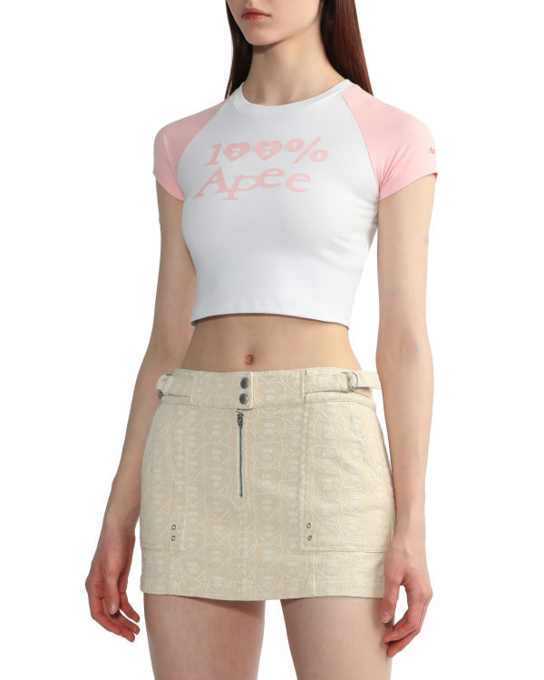 Camiseta Bape Estampadas crop raglan Mujer Blancas | EGUPS-6029