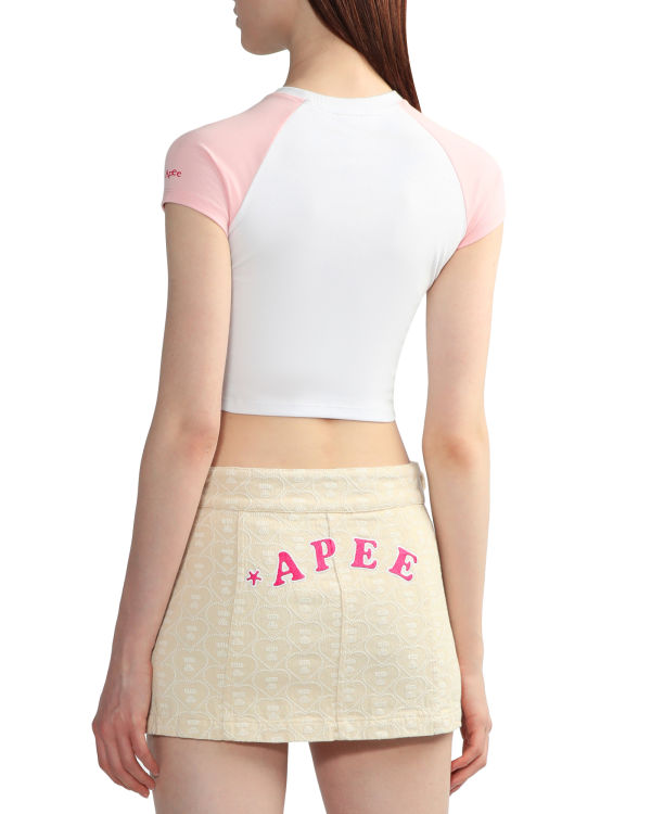 Camiseta Bape Estampadas crop raglan Mujer Blancas | EGUPS-6029