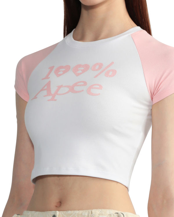 Camiseta Bape Estampadas crop raglan Mujer Blancas | EGUPS-6029