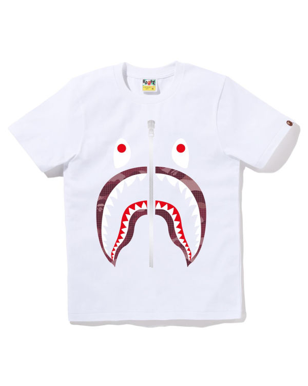 Camiseta Bape Grid Camo Shark Mujer Blancas | NGFTZ-7391