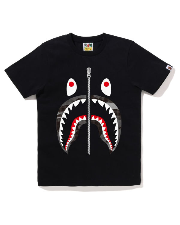 Camiseta Bape Grid Camo Shark Mujer Negras | LWUOX-2609