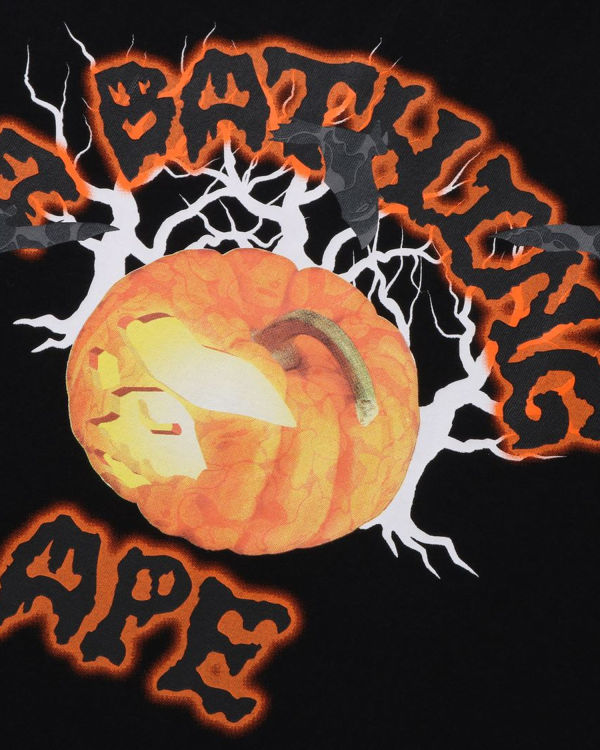 Camiseta Bape Halloween Jack O' Lantern College Hombre Negras | CJLUY-8946