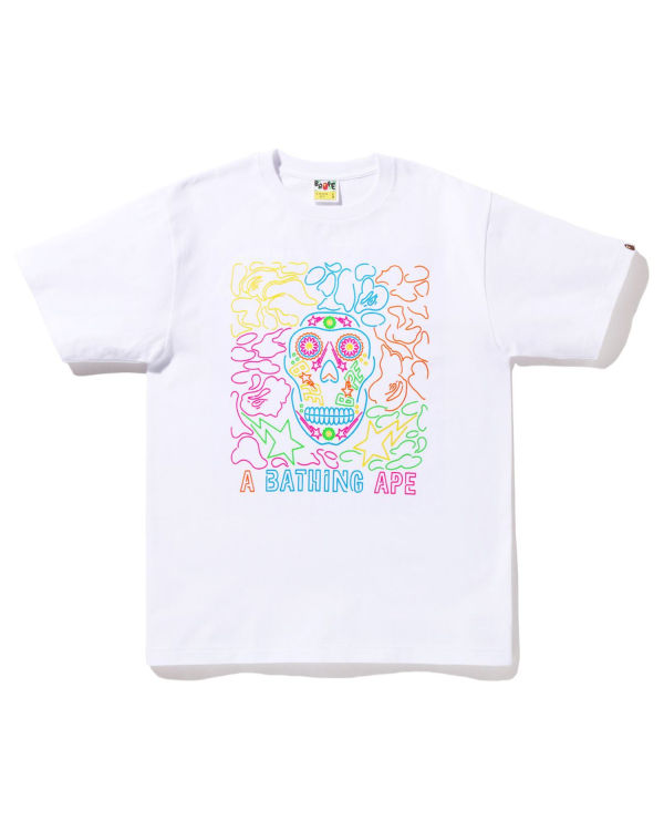 Camiseta Bape Halloween Neon Mexican Skull Hombre Blancas | TEXDM-4675