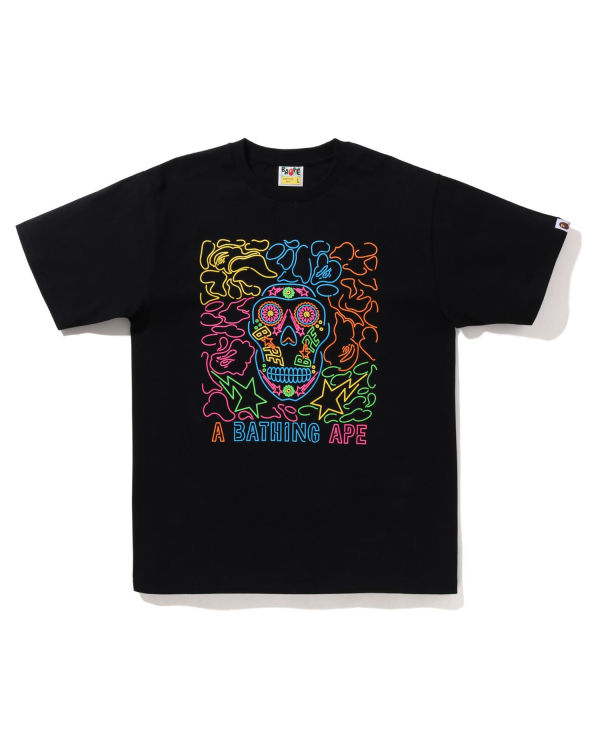 Camiseta Bape Halloween Neon Mexican Skull Hombre Negras | WIVCY-8329