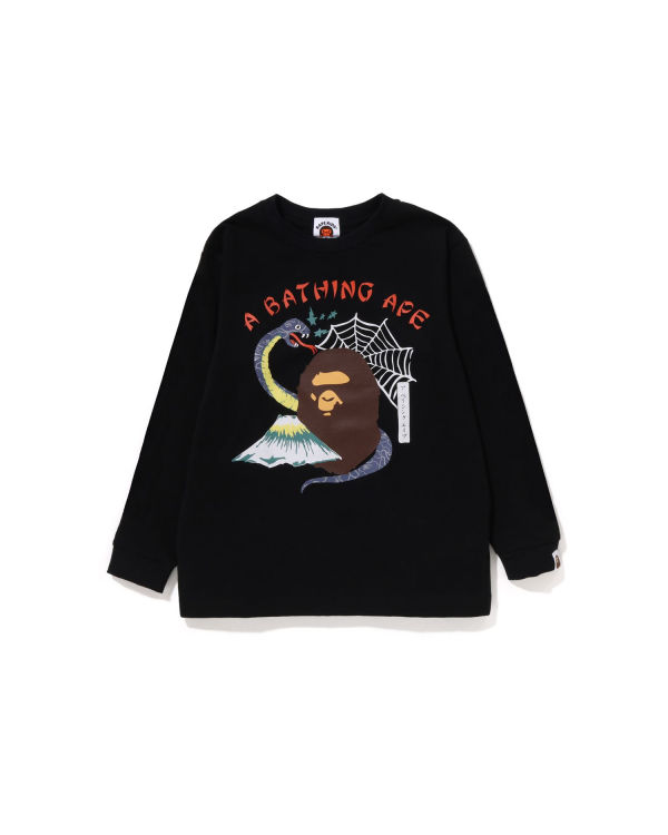 Camiseta Bape Japan Culture Souvenir L/S Niños Negras | GAVBN-8702