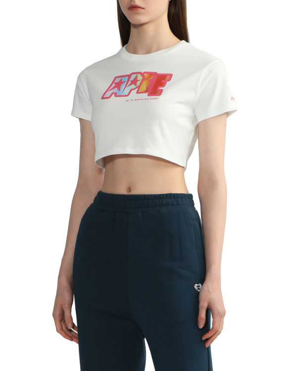 Camiseta Bape Logo printed crop Mujer Blancas | GVAFE-3897