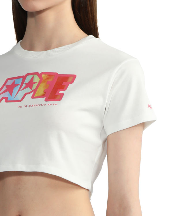 Camiseta Bape Logo printed crop Mujer Blancas | GVAFE-3897